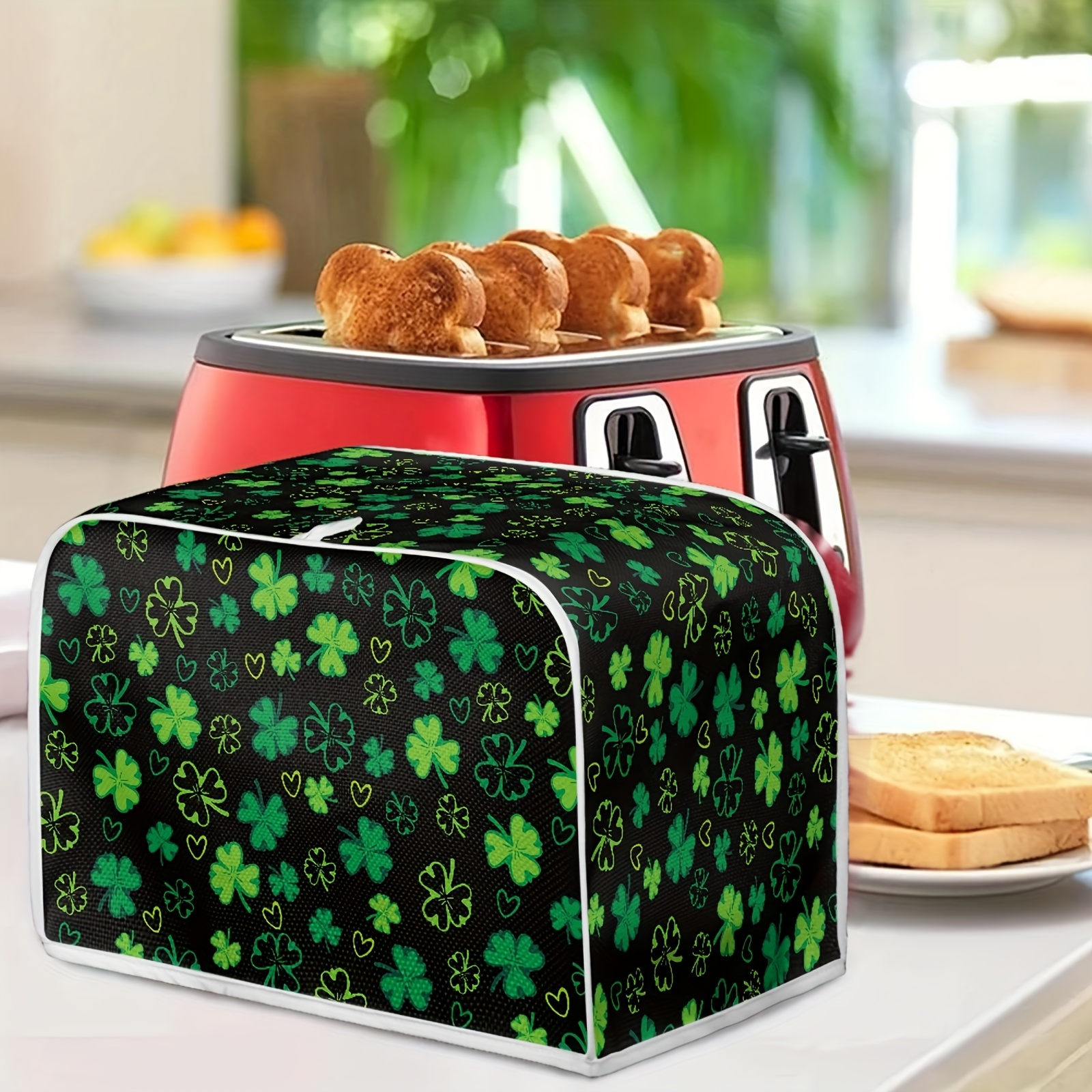 holiday print polyester toaster cover for 2-  toaster - dustproof toaster cover, anti-fingerprint and easy to clean toaster protector, suitable for toaster -  , battery-free and space-saving kitchen decoration accessory - valentine s day/  s day/easter home decor details 9