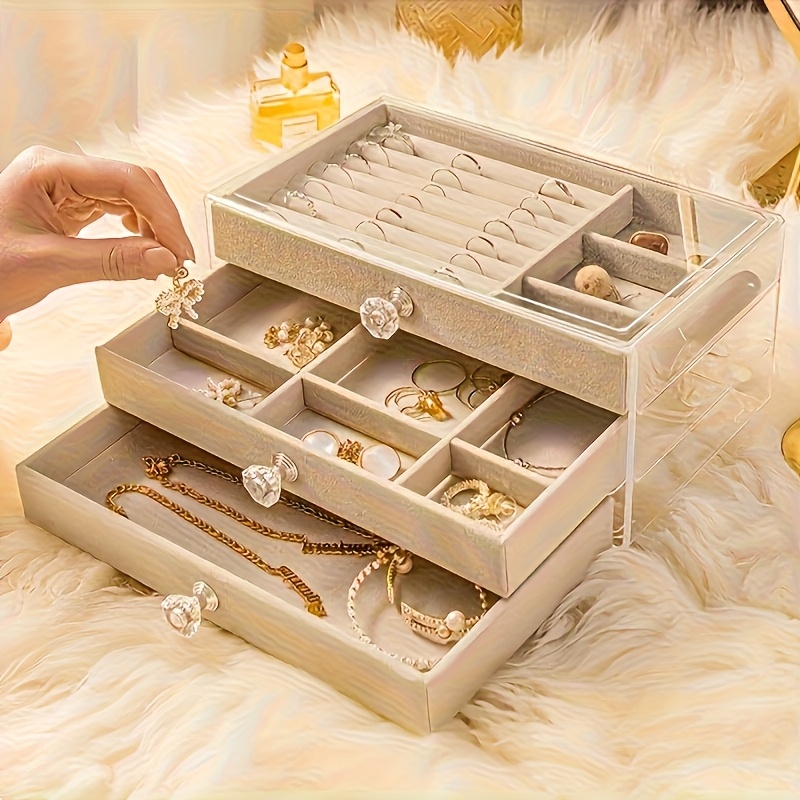   layer acrylic jewelry storage box with drawers for earrings rings and necklaces featuring a moisture proof   leather lining and a   this luxurious large capacity display box set   six pieces making it   gifts on occasions like mothers day and valentines day as well as a multifunctional home jewelry box Product details 1