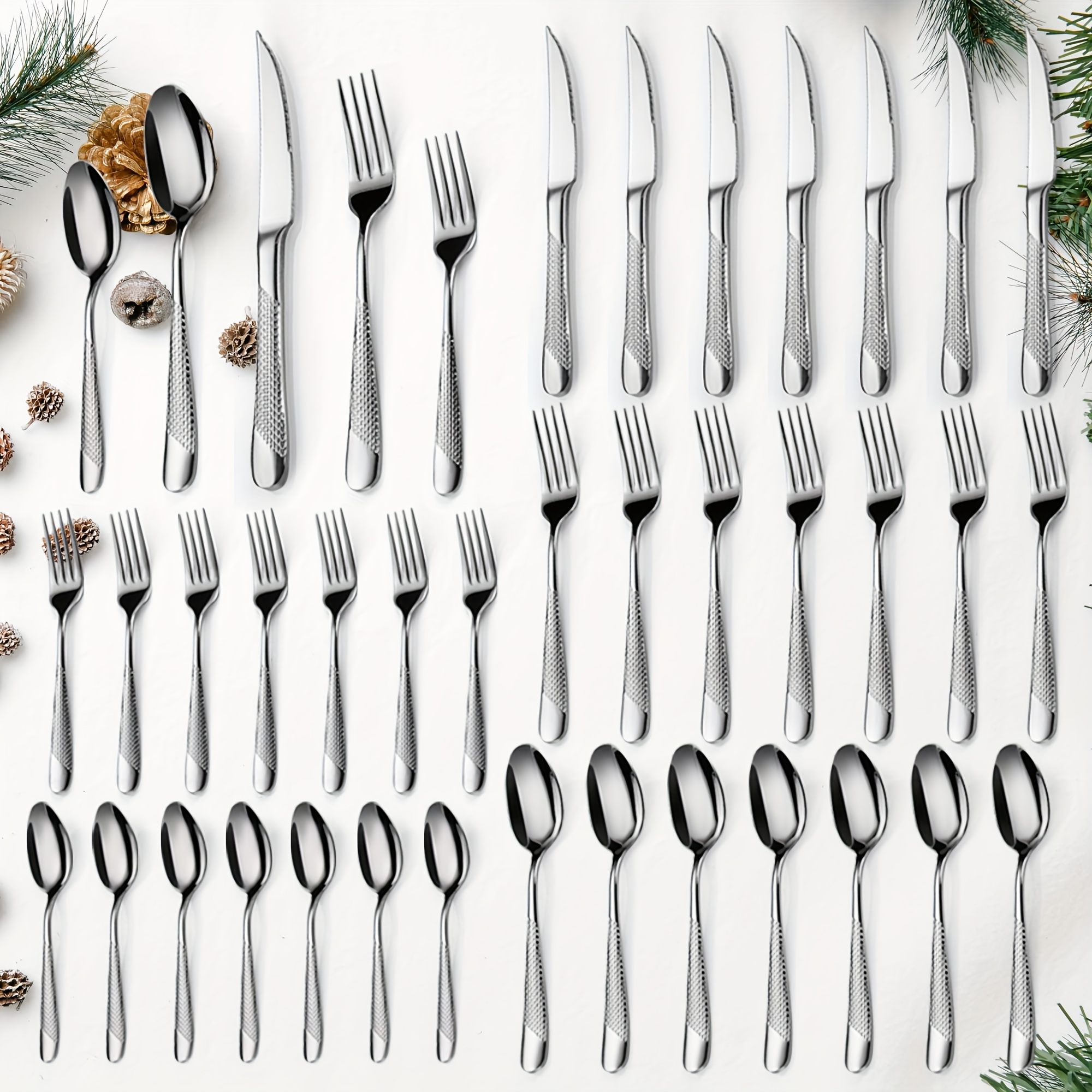 

40pcs Pattern Silverware Set For 8 , Stainless Steel Flatware Set With Knife/fork/spoon, Suitable For Family Feasts And Valentine's Day Gifts, Kitchen Must-have Utensil Set, Dishwasher Safe