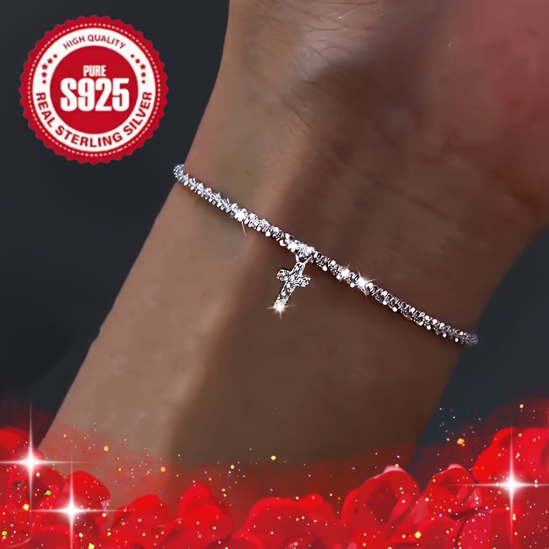 3pcs Blingbling S925 Women's Lip Necklace with Cross Pendant Set