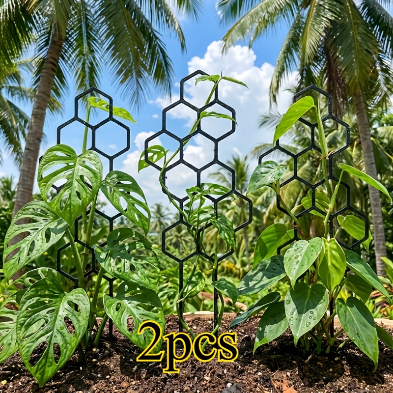 Image of 2pcs 38×15cm Honeycomb Plant Climbing Frame, Rust-proof Metal Bracket, Suitable For Potted Vines And Flowers, Space- Indoor And Outdoor Gardening Support