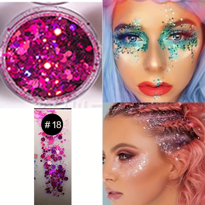 WeddHuis Make-up Glitter Set – 6 Farben, Für Gesicht, Körper & Haare – Selbstklebend & Leicht Entfernbar