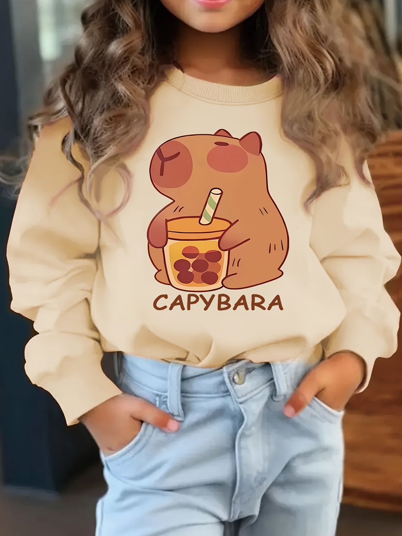 Sweat à Capuche Fille Avec Imprimé Capybara - Manches Longues, Poche Kangourou - Chaud Et Doux Pour L'hiver - 9