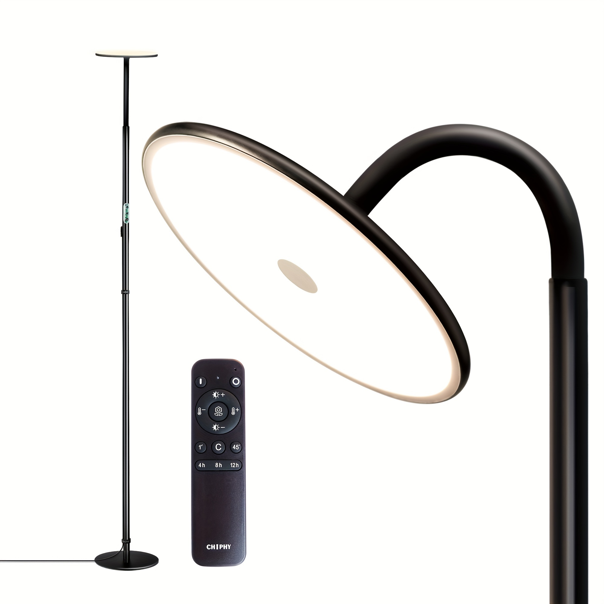 

1pc Floor Lamp, 76 Inches High, 40w/3500lm 2300k-6500k 3000lux Full Spectrum Super Bright Floor Lamp, Dimmable Adjustable Gooseneck With Remote Control For Bedroom Reading Office