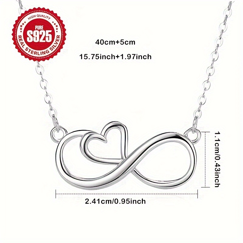 1pc Infinite Love Heart Necklace S925 Representing Circular Love Easy Heart-Shaped Number 88 Clavicle Chain Elegant Unique Christmas Thanksgiving Gift for Mother Wife Hypoallergenic 4G