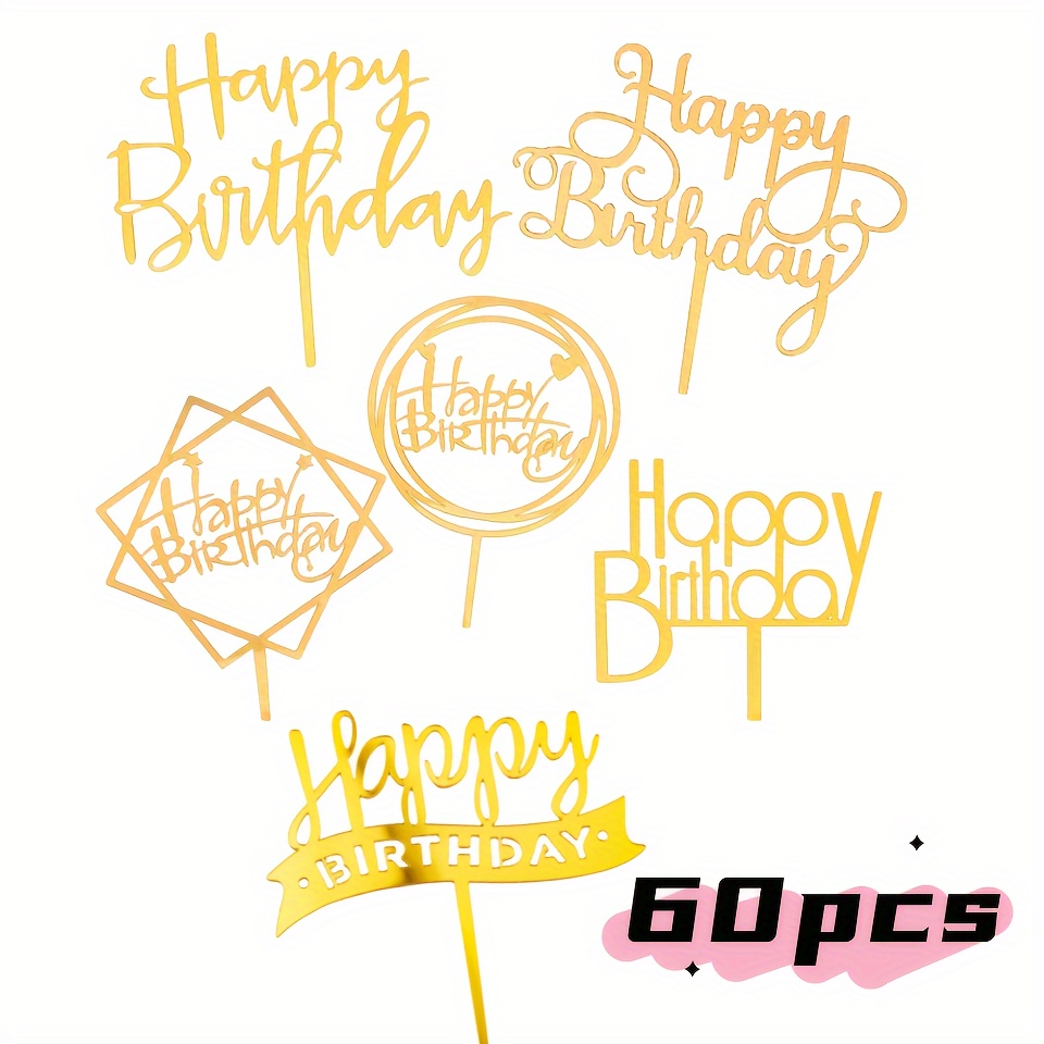 

60pcs Happy Birthday Acrylic Cake Toppers - Creative Party Decorations, No Power Needed, Feather-free Baking Supplies Cake Decorating Supplies Cake Topper Decorations
