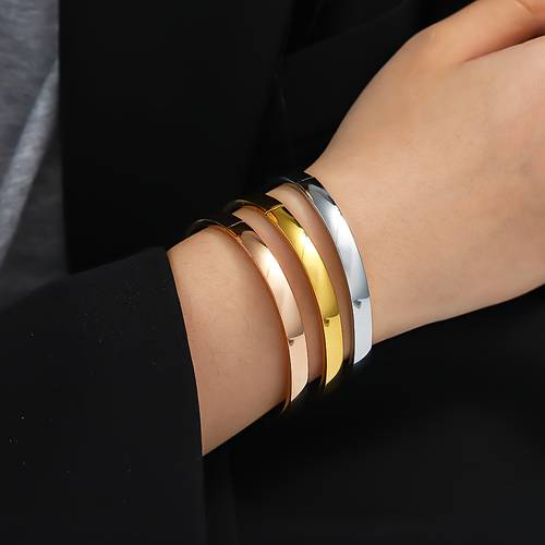 3pcs stainless steel curved edge 6mm cuff bracelet set polished three womens bracelet suitable for occasions classic jewelry accessory gift
