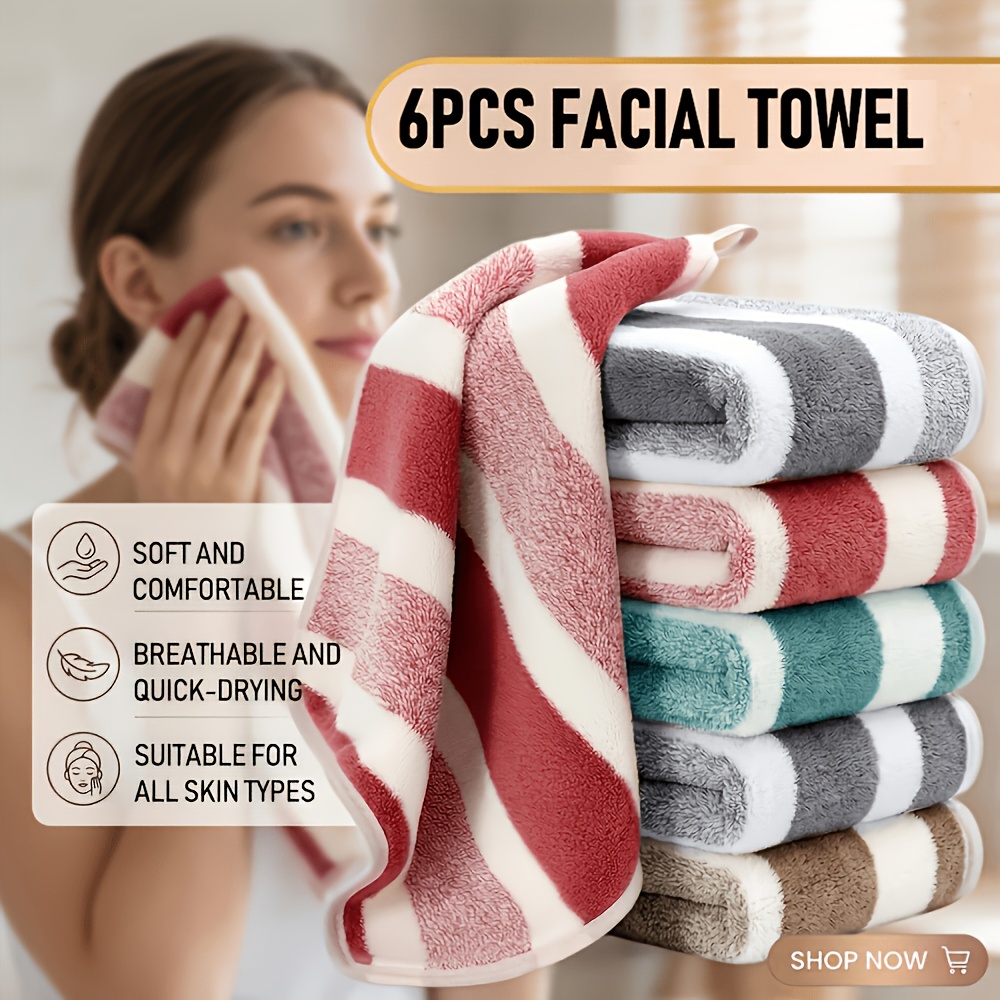 TEMU 6pcs Face Towels, Square Towels, Featuring A Colorful Striped Pattern, 30 X 30 Cm/11.8 X 11.8in, Microfiber Washcloths, Soft, Highly Absorbent,