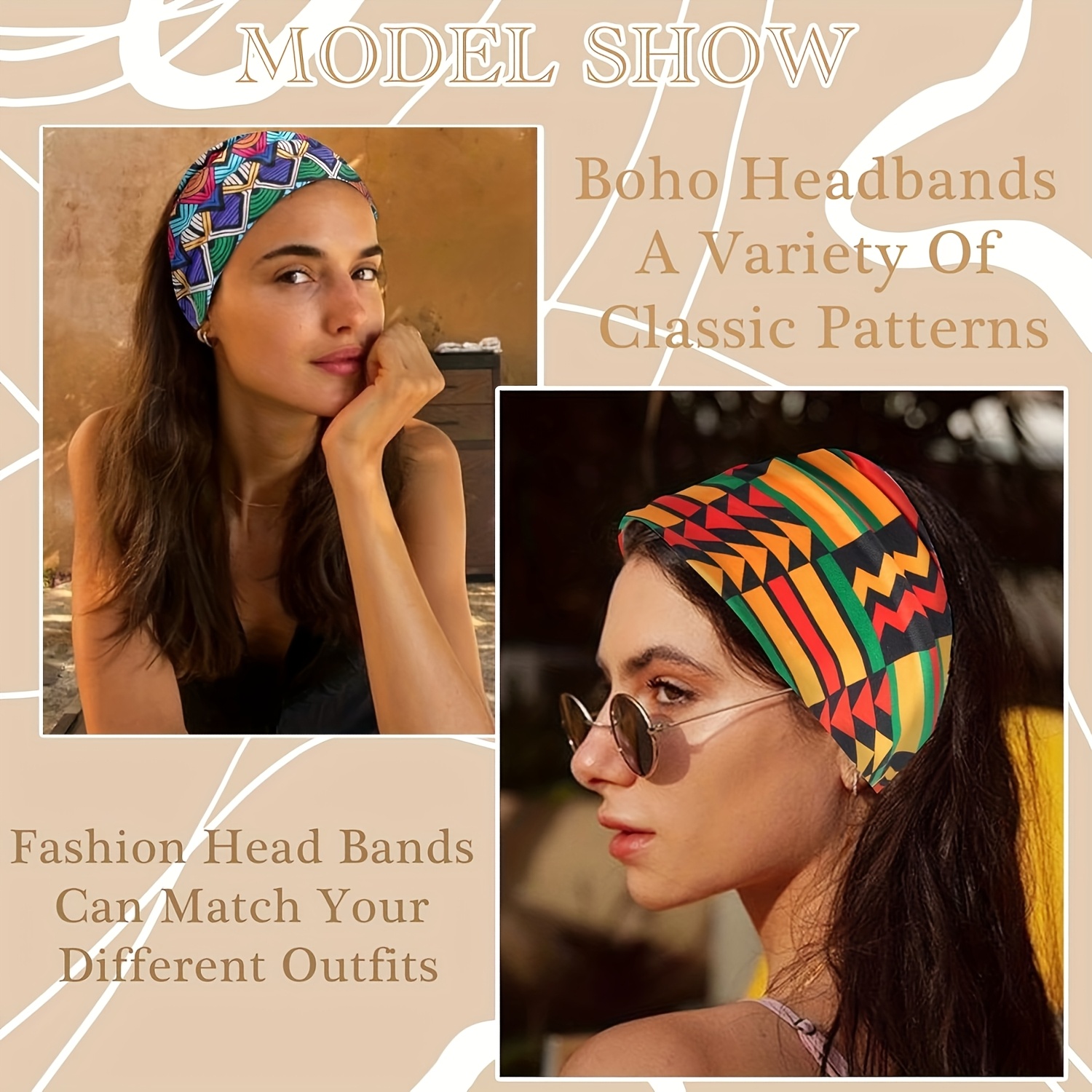 4pcs womens bohemian headbands colorful geometric boho print absorbent breathable headband stretchable fitness running fashion outdoor sports bandana ladies stylish hair accessories gift details 1