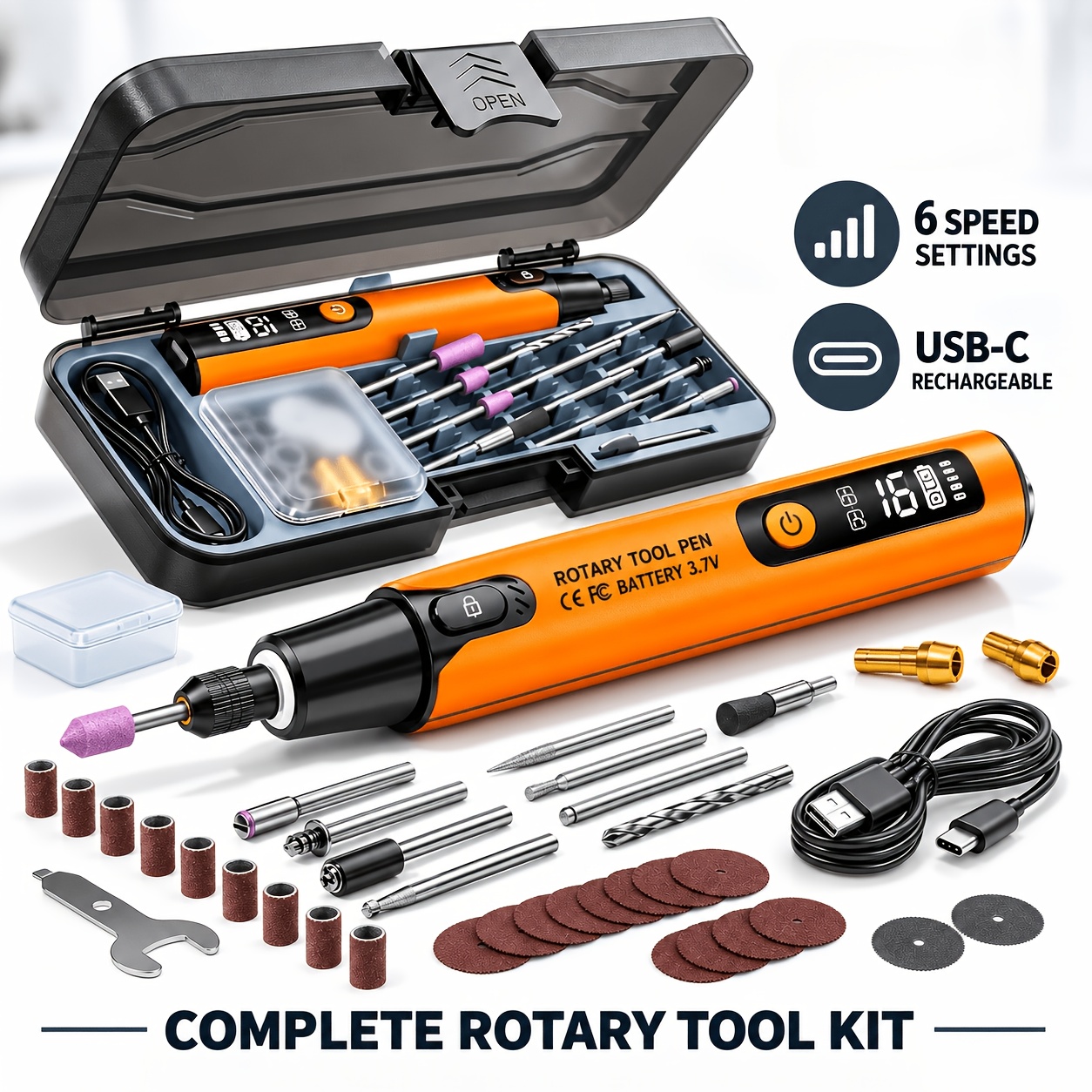 TEMU 6-speed Adjustable Usb Rechargeable 40-in-1 Mini Electric Drill/grinder/polisher/engraver Cordless Rotary Tool - Quiet Cooling, Engraving Tool,