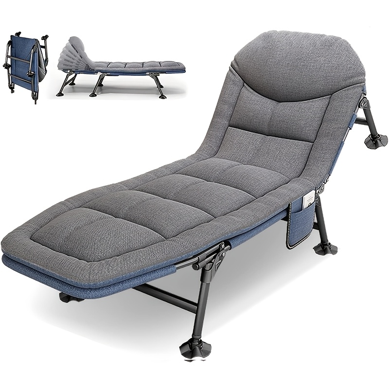 Folding Sun Lounger Patio Chair With Cushion, Folding Recliner Bed With Lying Function, Camping Bed 190x67x38cm, 6-leg Carp Chair, Relaxing Lounger For Indoor And Outdoor Use