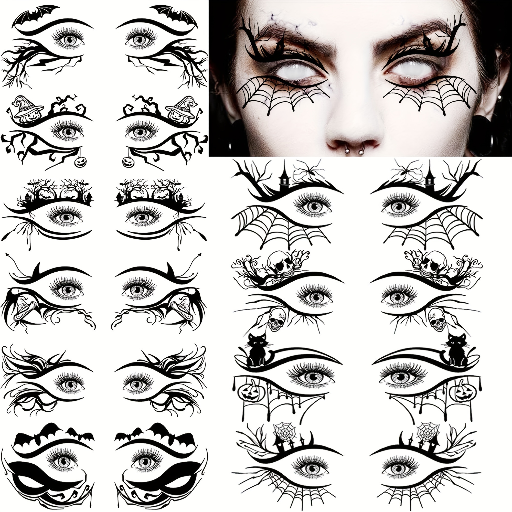 

10-pack Temporary Tattoos For Adults - Realistic Tree And Corner Decals For Cosplay, Makeup - Waterproof Oblong Fake Eye Tattoo Stickers