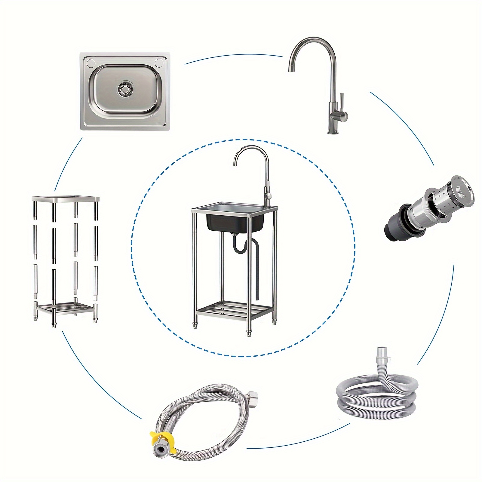 Edelstahl Spüle Freistehend - Mit Heiß/Kalt-Wasserhahn Für Küche & Garten