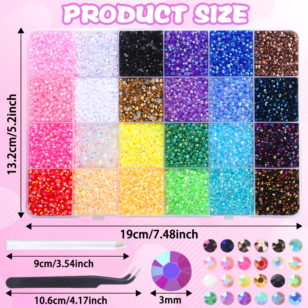 E-shop 30000 Stück Nail Art Strasssteine, 24 Farben 3mm Flat Back Nagel Edelsteine Kristalle Nagel Strasssteine Bedazzling Kit mit Pinzette und Stift