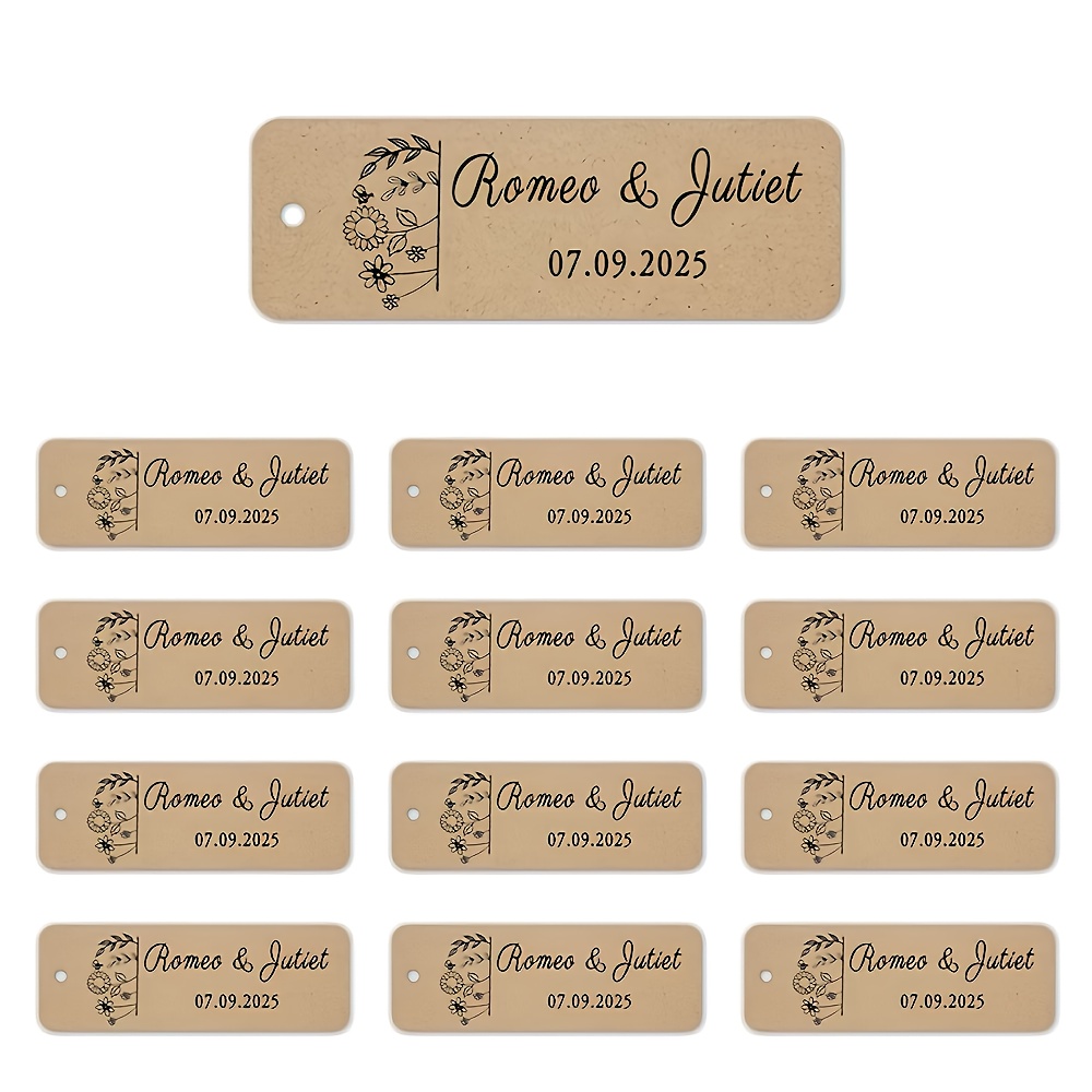 TEMU 50pcs Personalized Wedding Favor Tags | Custom Elegant Paper Hang Tags With Name & Date, Light Brown, For Bridal Shower, Anniversaries, Birthday
