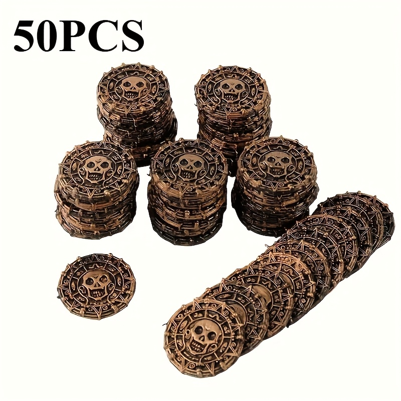 Image of 20/50pcs Decoration - Plastic And Cross Design, Metal Golden Surface, Perfect For Birthday Or Pirate Themed Parties, Ideal Party Supplies, Retro Coin Design | Metal End