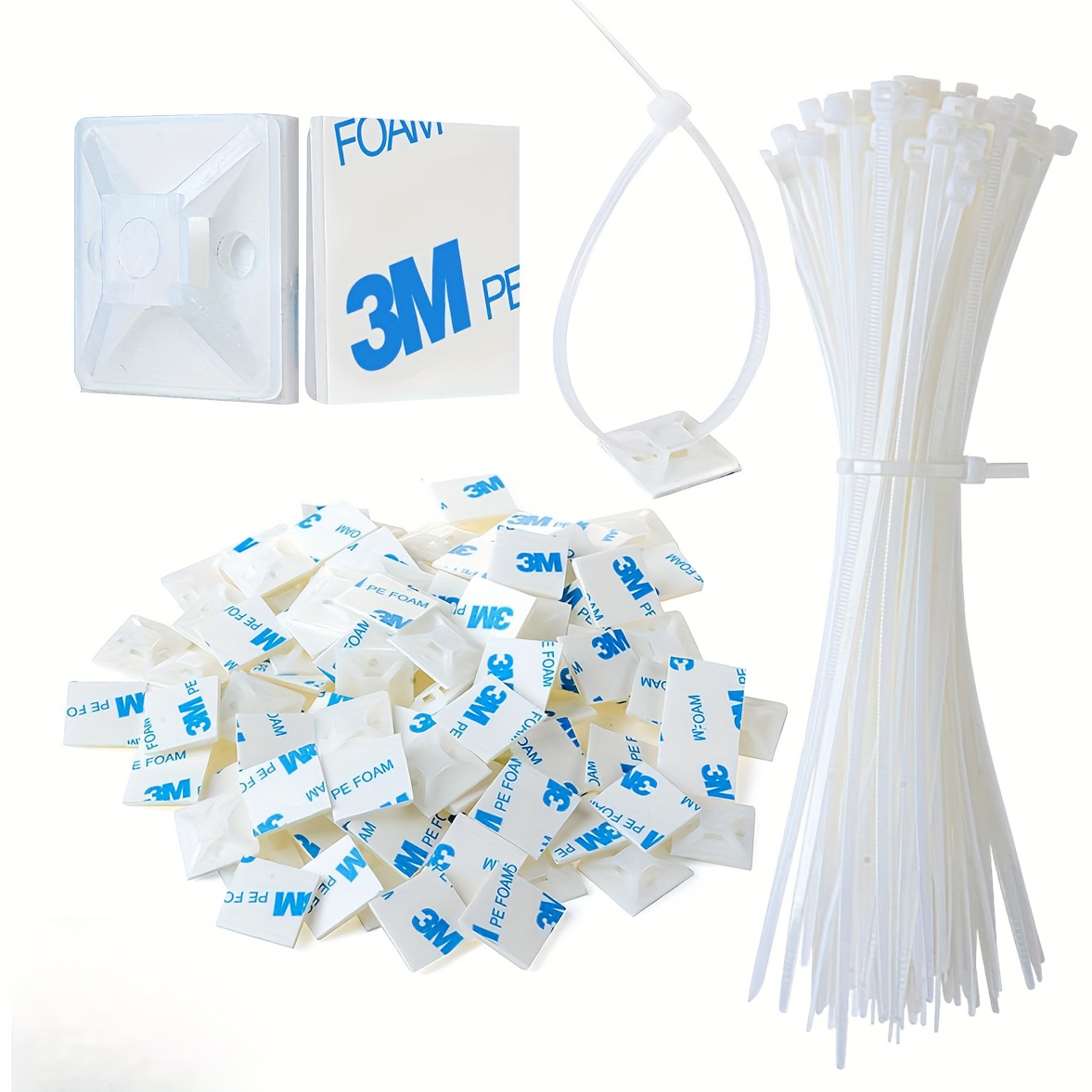 TEMU 200 unidades de bases de cinta autoadhesiva - Organizadores de cables de nailon de 5.08X5.08 cm, adecuados para el hogar, y uso en exteriores