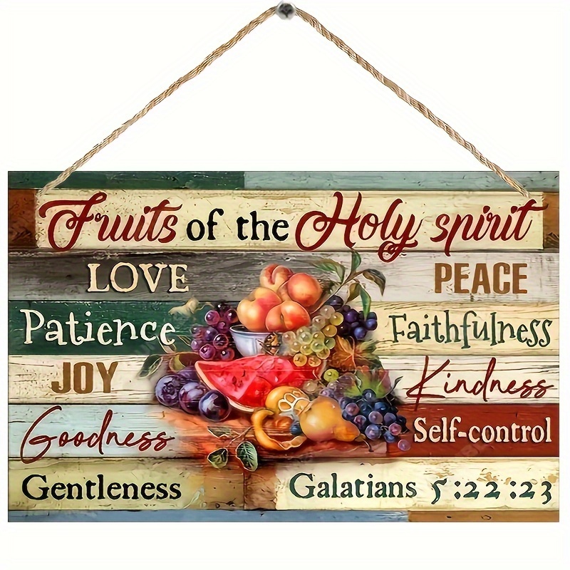 TEMU en bois inspirant sur le thème des fruits - Peinture à l'huile encadrée de 7,8 x 5 pouces avec biblique réconfortant et citations spirituelles -