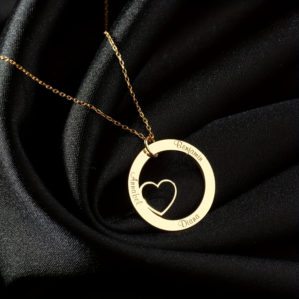 TEMU Personalisiertes Edelstahl Halskette mit individuellem Namen//Text - Herz-Anhänger, elegantes minimalistisches Verbundkreis-Design für Frauen,
