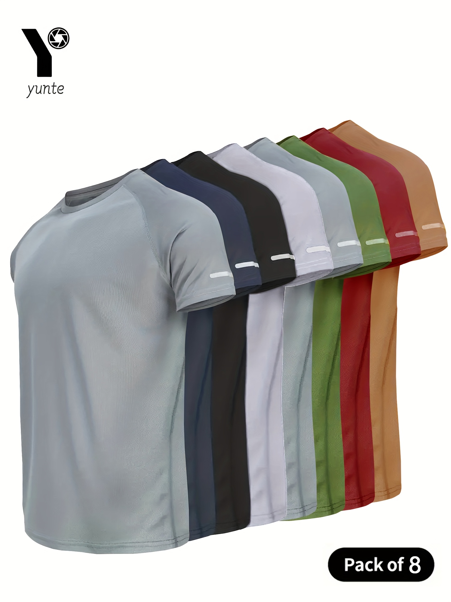 8pcs mens reflective athletic t shirts moisture wicking quick dry breathable 100 polyester gym running shirts with reflective strips 8 colors     olive burgundy khaki gym clothes