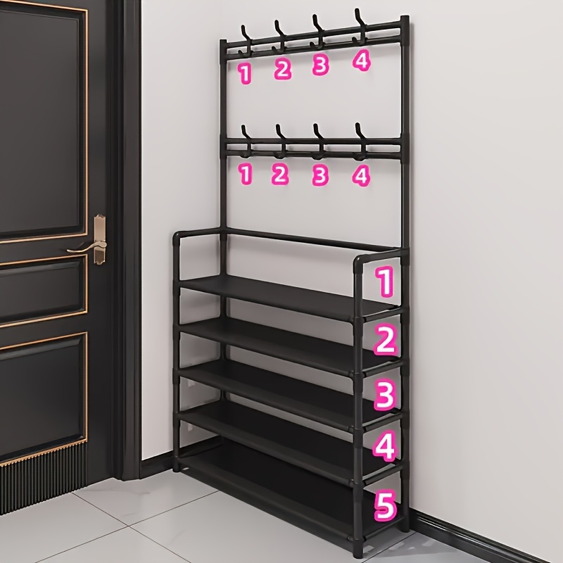 

4/5-tier Entryway Organizer Rack, 60cm Wide - Black Plastic, Freestanding Hat And Shoe Rack With Numbered Hooks For Living Room, Bathroom, Hallway - Easy To , Ideal Christmas & New Year Gift