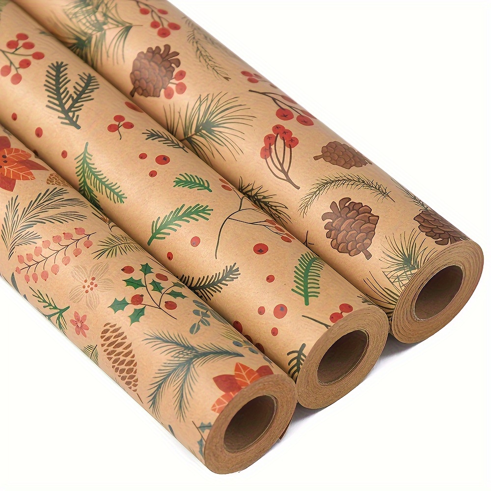 

Rouleau d'Emballage Kraft à Motif Floral Vintage - " x 393.6" | pour Noël, , Anniversaires & Décoration de Fêtes