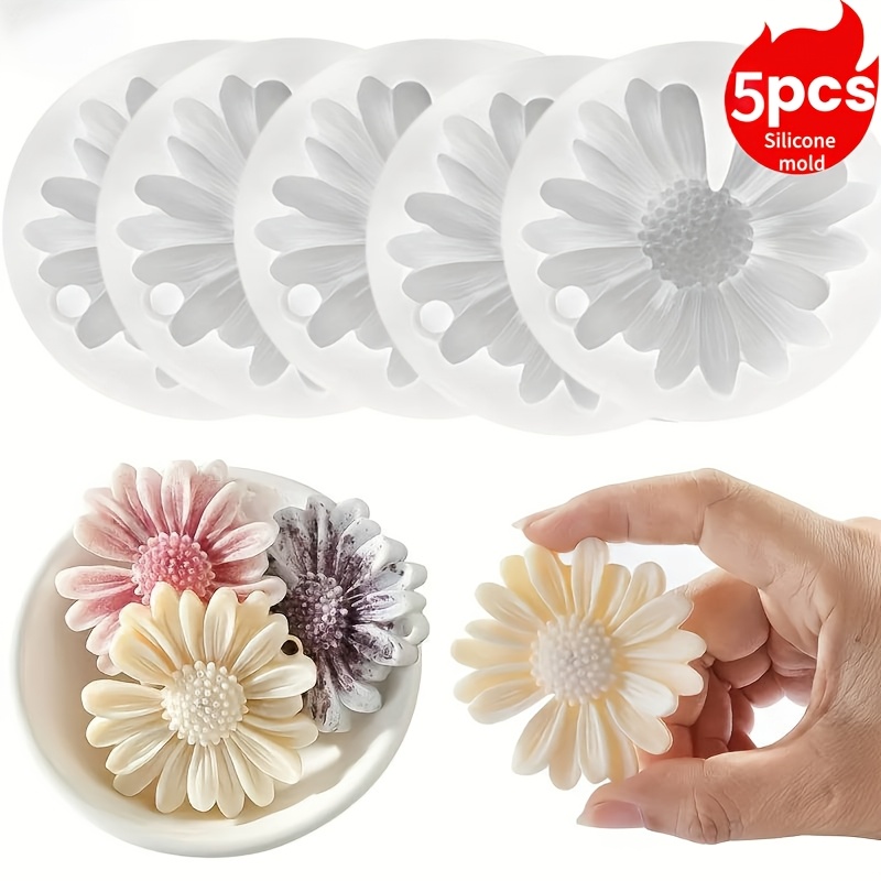 TEMU 5pcs Candle Molds, Large Hole Chrysanthemum Scented Candle Silicone Molds Chrysanthemum Scented Plaster Diffuser Stone Home Ornament Decoration