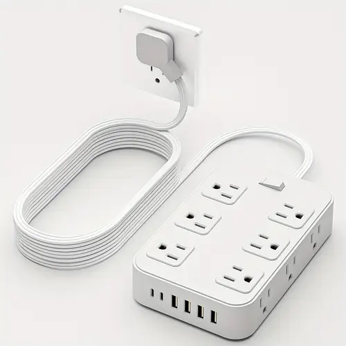 power strip with 5 ft 10 ft flat extension cord with 12 ac outlets and 6 usb charging ports 4 usb a ports 2 usb c ports flat plug protector strip outlet extender for home dorm essentials