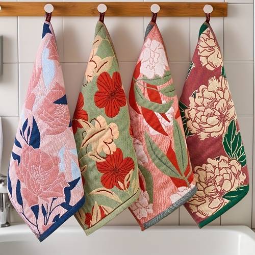 toalla de jacquard de gasa 2025, toalla de 15x13 pulgadas, toalla absorbente y sin pelusa con diseño floral para el hogar