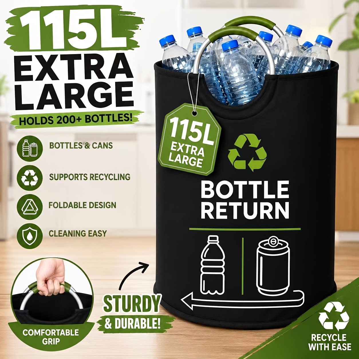 TEMU Sac de de bouteilles extra large 115L | de bouteilles consignées portable pour station de remboursement de bouteilles européenne, bac de