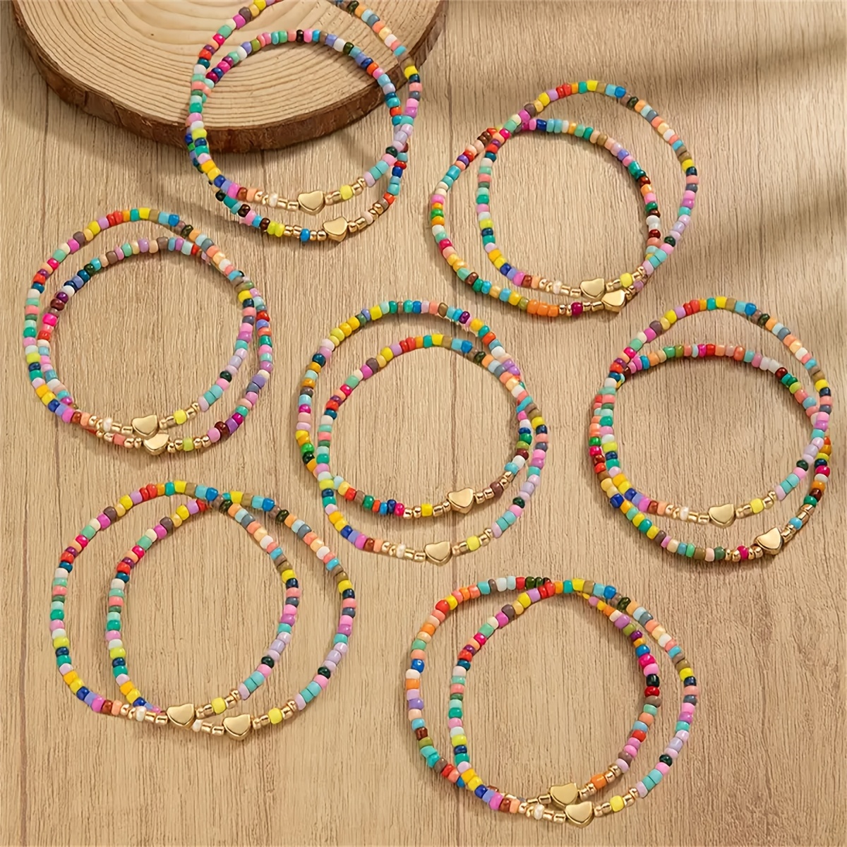 14pcs Colorful Beaded Bracelets With Heart Charm - Perfect For Casual Attire And - Perfect For