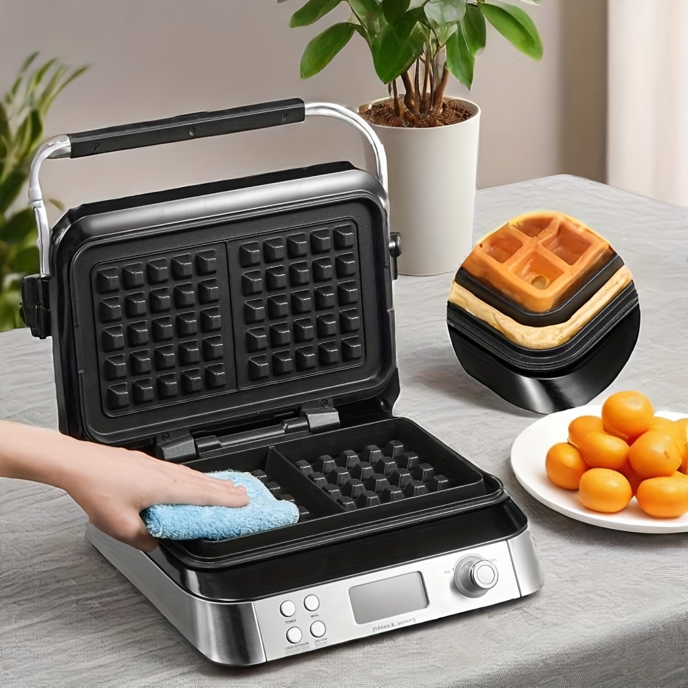 1600W Heavy-Duty Stainless Steel Double Waffle Maker with 5 Programs, 7 Browning Levels, Digital Display & Countdown Timer - Extra Thick Belgian Waffles, Overflow Groove & Anti-Scald Housing, 304 Stainless Steel Construction, 220-240V with UK Plug, Family-Sized Capacity for Home & Commercial Use, Breakfast Appliance, Professional Waffle Iron, Sleek Kitchen Tool, Modern Breakfast Maker, Highquality Waffle Iron, Durable Waffle Machine, Waffle Maker Electric Nonstick, Waffle Maker