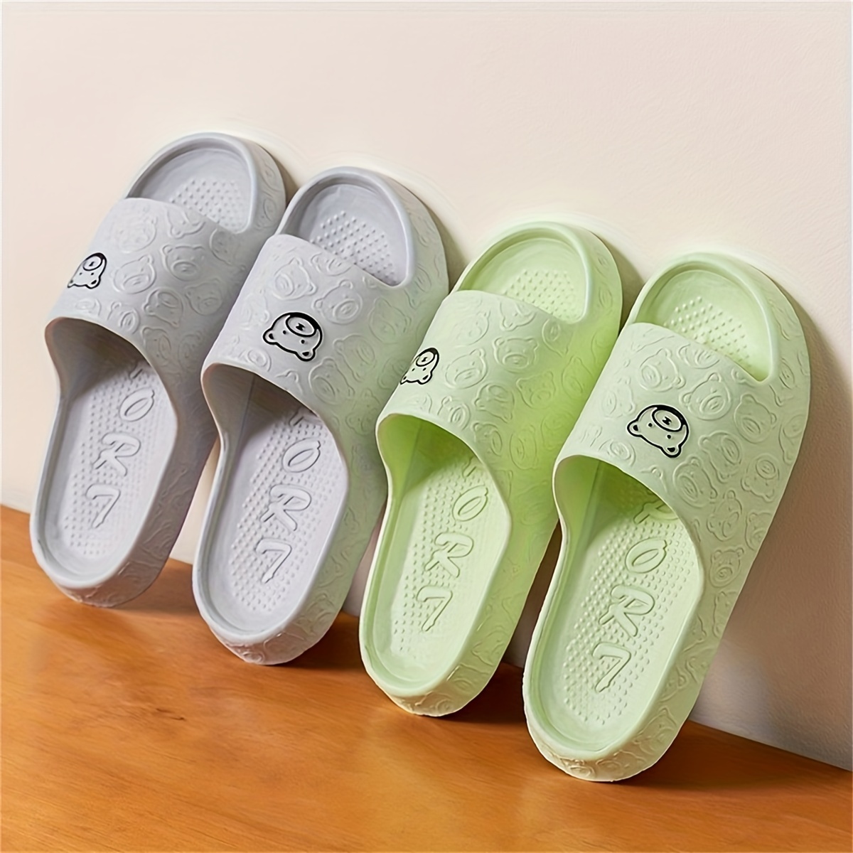 

Cute Bear Eva Pillow Slides, Solid Color Soft Sole Quick Drying Bathroom Shoes, Casual Lightweight Indoor Slides
