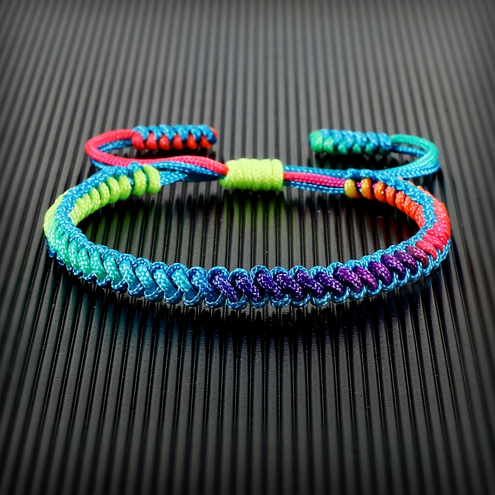Women's Handwoven Braided Bracelet Boho Rainbow Gradient Adjustable