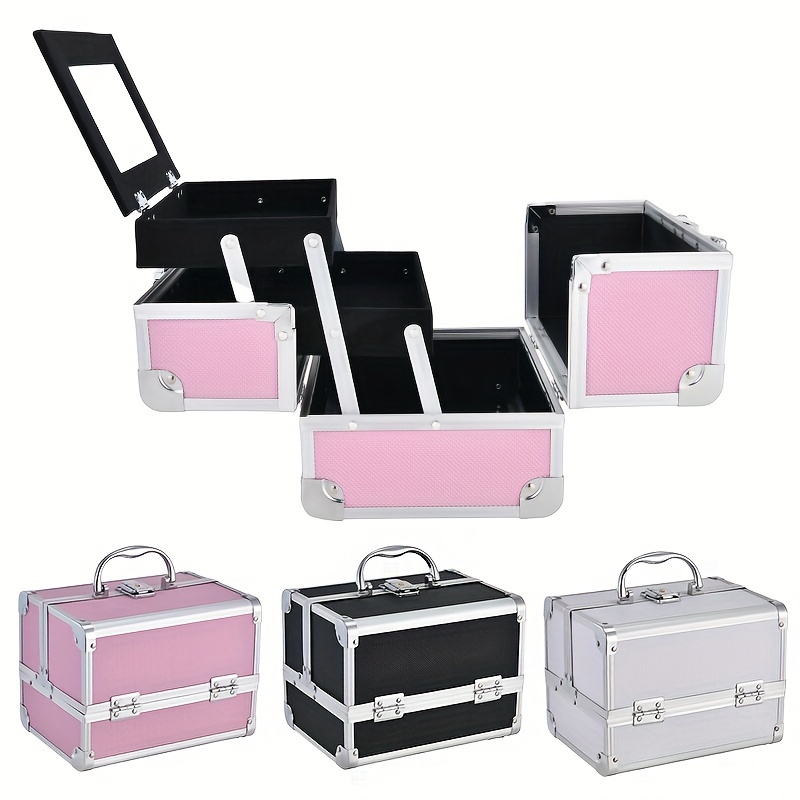 

Make-up Box, Portable Aluminium Alloy Storage Box, Large Capacity With Mirror Professional Make-up Artist Portable Multi-layer Small Tool Box