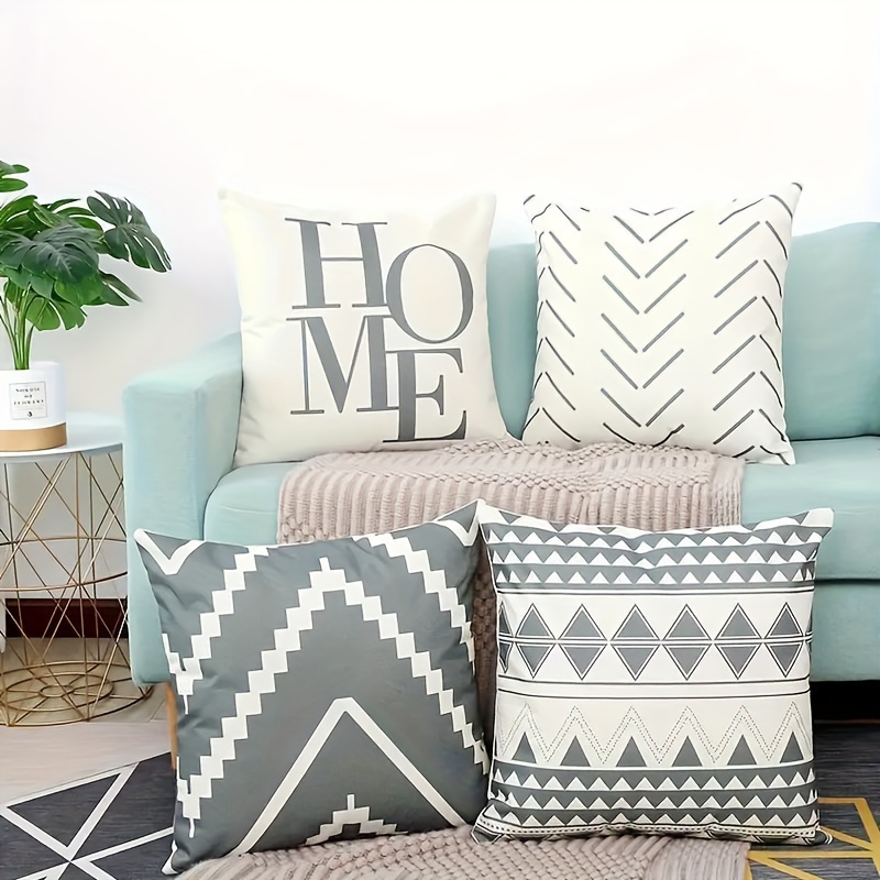

4pcs, Gray And White Throw Pillow Covers - Decorative Cushion Covers For Sofa, Bed, Living Room, Bedroom - Decor
