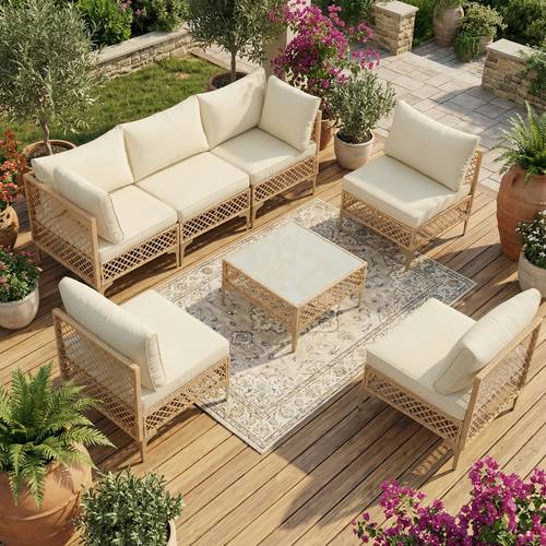 patio furniture sets all weather pe wicker outdoor patio furniture set with thick cushions tempered glass coffee table boho modular rattan sectional conversation sofa set for garden backyard poolside balcony