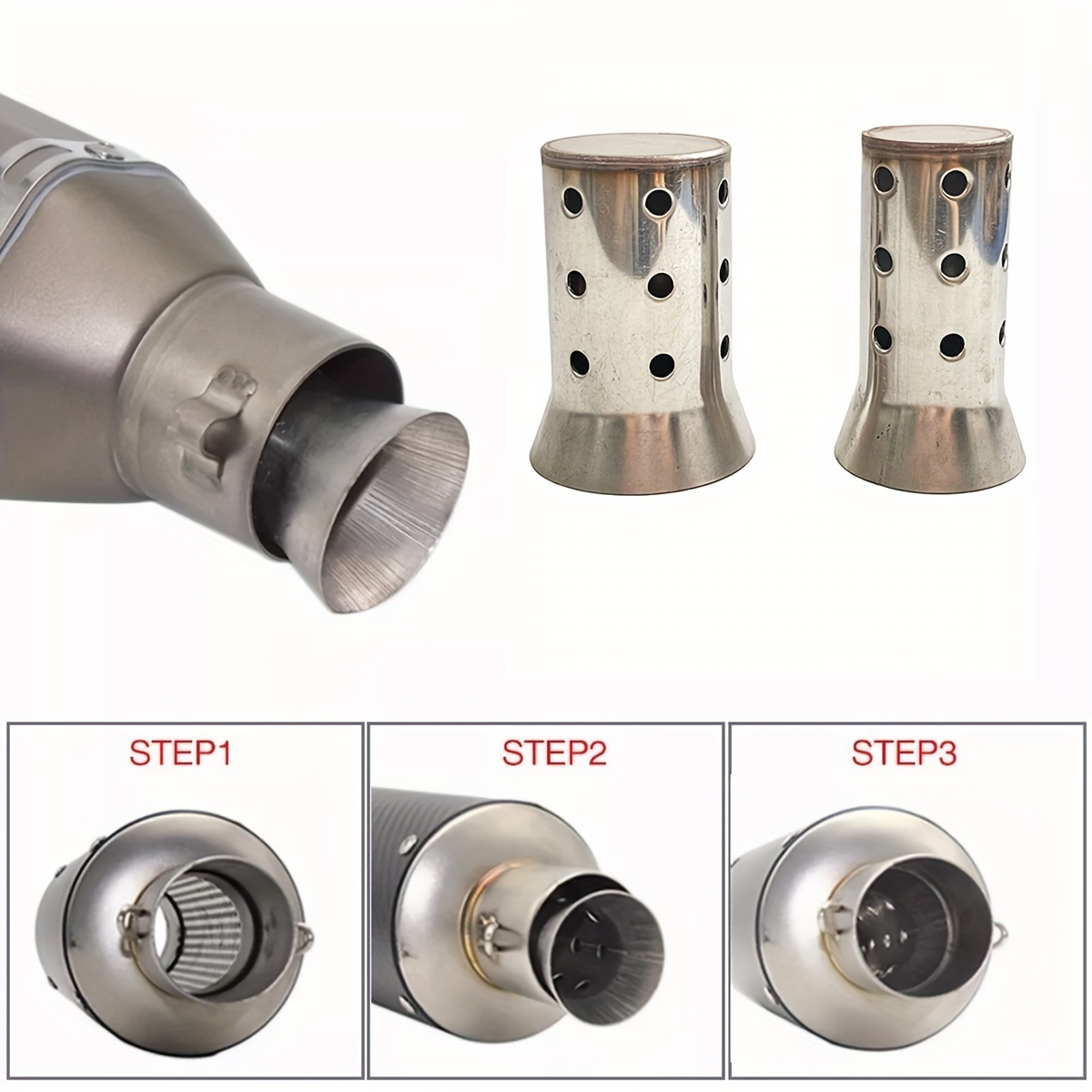 1pc stainless steel motorcycle db killer exhaust pipe   adjustable removable reduces deep notes for a more pleasant sound fits kawasaki for suzuki for honda yamaha for   details 3