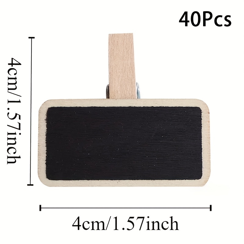 TEMU 40 Mini Lavagne Rettangolari con Clip in Legno, Strumenti di Visualizzazione Versatili per Cartelli, Etichette, Etichette Prezzo, Clip per Foto,