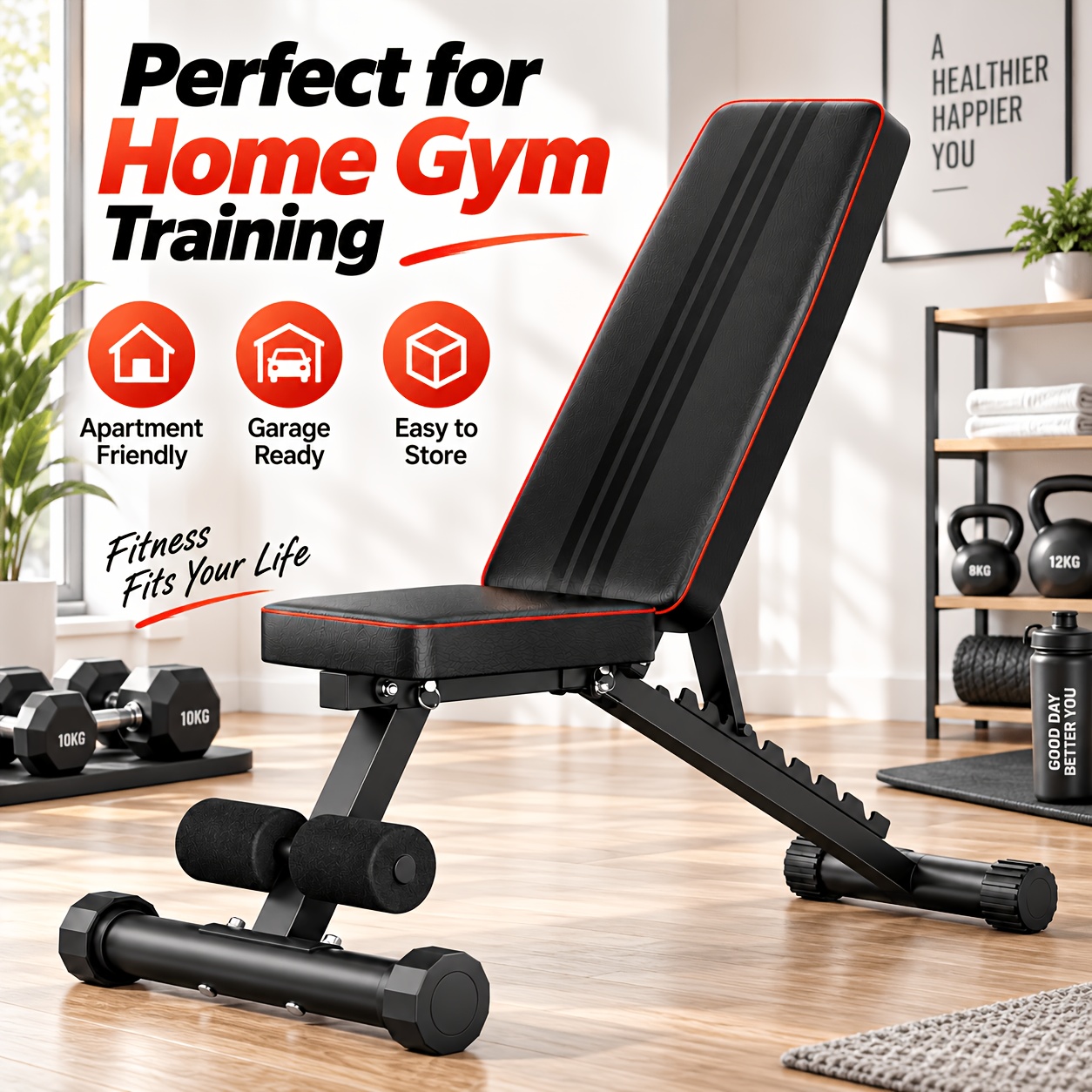 TEMU Foldable Adjustable Workout For Bench For Strength Training Ideal For Bench Press, Deadlifts Home Gym Exercises