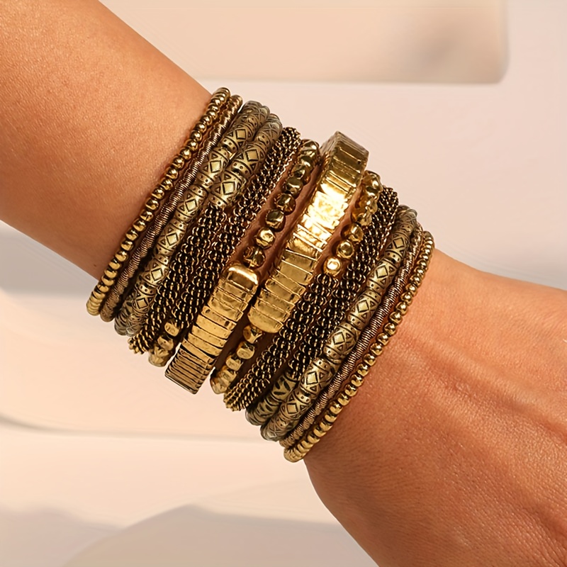 E-shop Bohemian Retro Mehrschichtiges Perlenarmband, Handgefertigter Strukturierte Zinklegierungsschmuck für Urlaub & Alltagsgebrauch, Ganzjahresstil