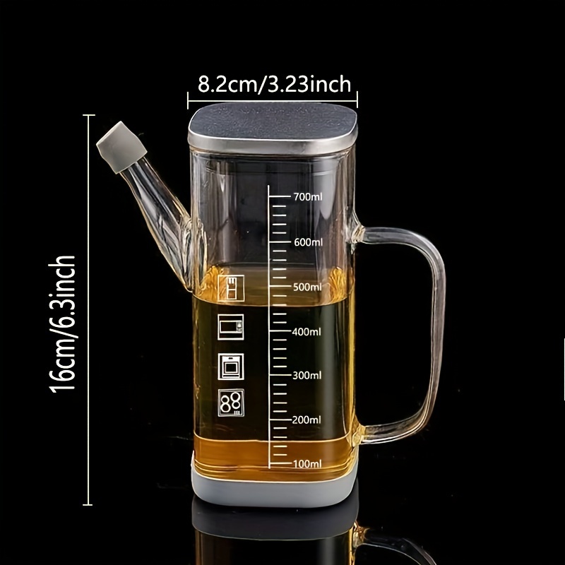 E-shop Appker Glas-Olivenölspender mit Silikonmatte, 1 auslaufsichere Ölflasche mit Größenangabe, PVC-, maschinenwaschbar, rechteckige Öl- Essigflasche