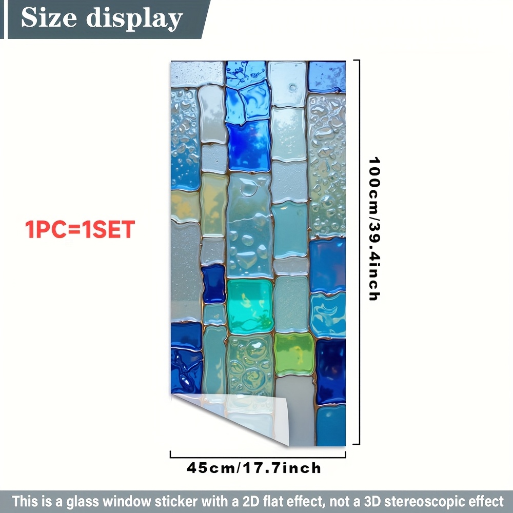 E-shop 2D Flach, 1 Rolle mit buntem Glasfliesen-Muster Design 2D Fensterfolie. PVC statische Haftung Fensterglasfolie, 45x100cm. Homeart Dekoration