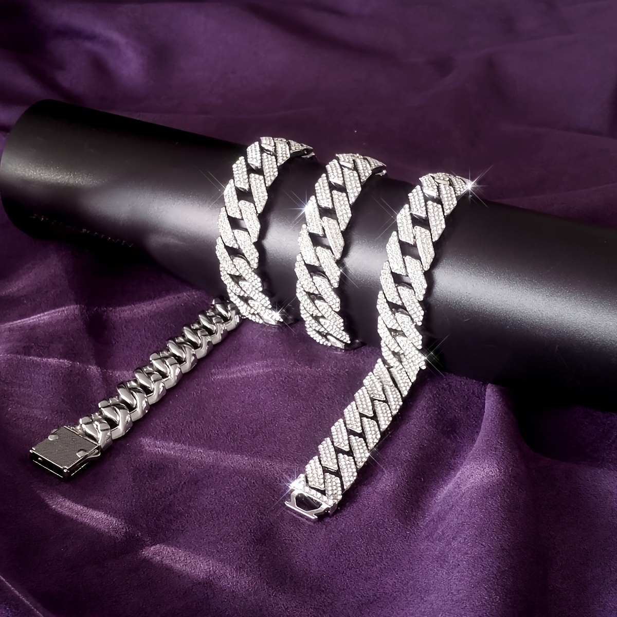 1pc 925 Sterling silver plated Cuban chain fashion necklace, full of diamonds, men's luxury hip hop shiny necklace faux diamond chain, with gift box