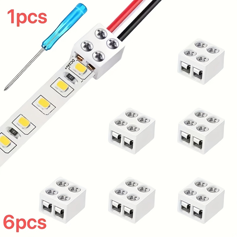 7pcs Screw Fixed Solderless Tape Led Strip Connector 2pin 8mm, Wire, 1 Screwdriver, Suitable For 2835 3528 Led Light Strip