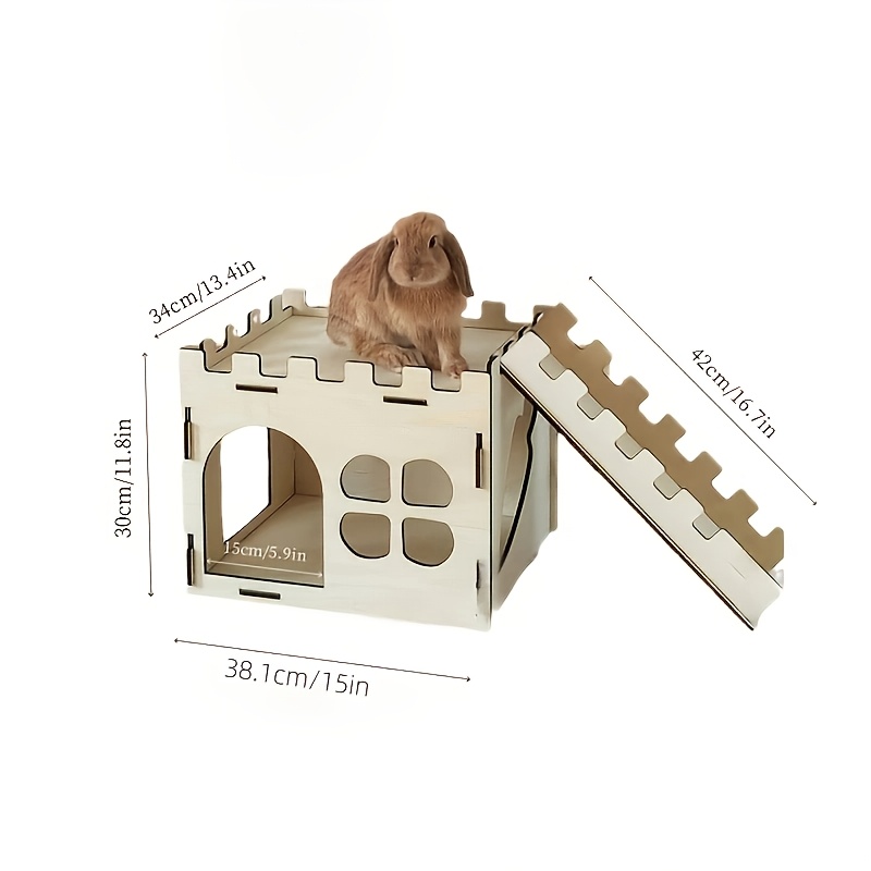 Creative Wooden Rabbit Castle With Detachable Design And Solid , Perfect For Hiding Small Animals Such As Hamsters And Moles