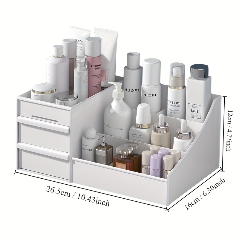 expandable cosmetic organizer box white plastic with drawer multifunctional storage for bathroom vanity desk and dresser essentials details 3