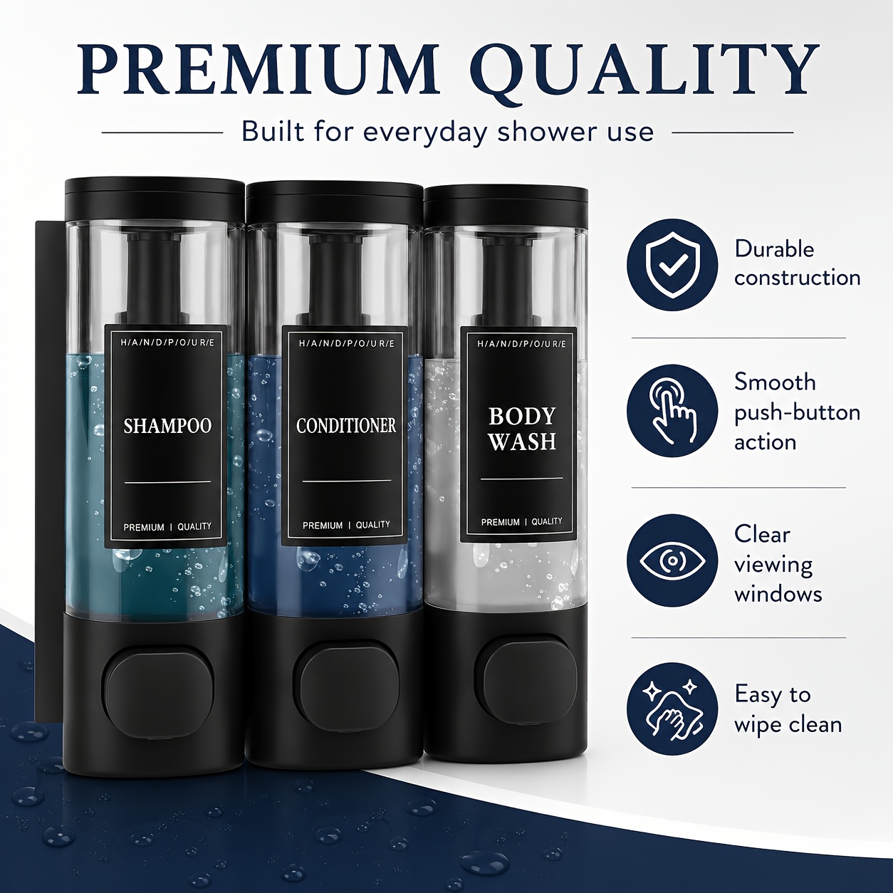 Temu – TEMU 3pcs Shampoo And Conditioner Dispensers Wall-mounted Soap And Shower Gel Dispensers, Soap Liquid Dispenser, No-drill Rust-proof Large Capacity