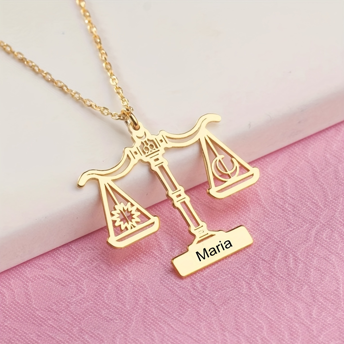 TEMU 1pc Women's Stylish Pendant Necklace - Scales Nameplate Design, Golden-tone Stainless Steel, & Symbol, Perfect Gift For , Everyday