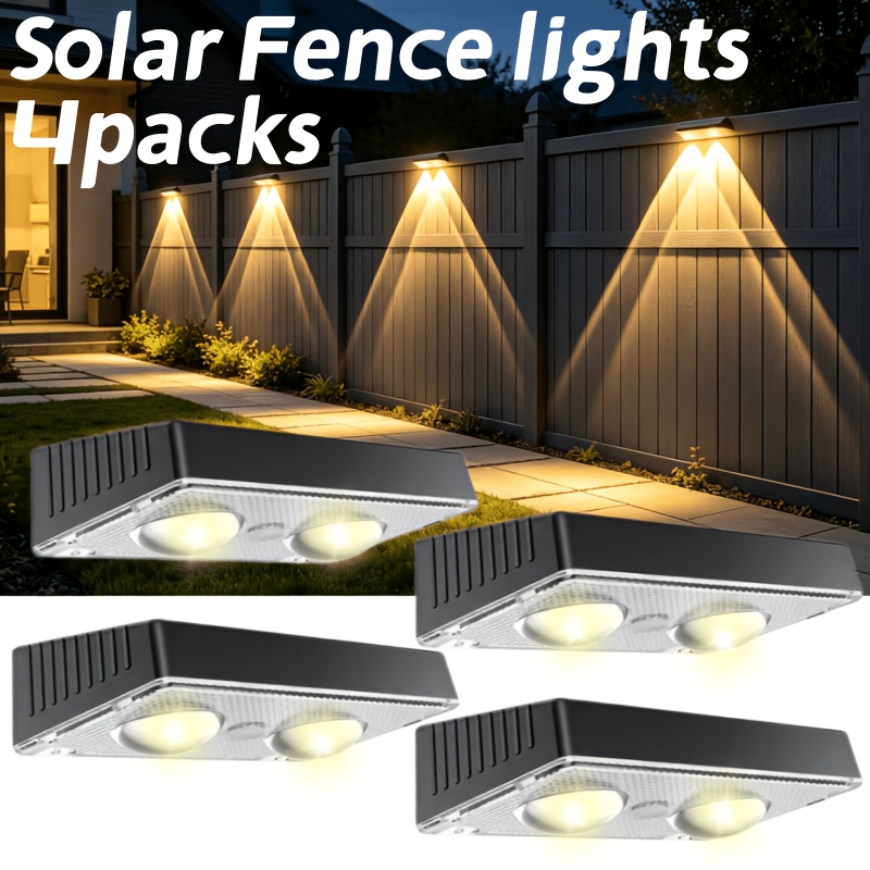 TEMU 4/2-pack Solar Fence Wall Lights-outdoor Ip65 Commercial Fence Lights With 3 Lighting 8-14h, Christmas Halloween Decor, Party, Garden, Villa,
